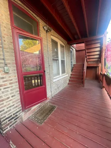 a view of a building with a bench