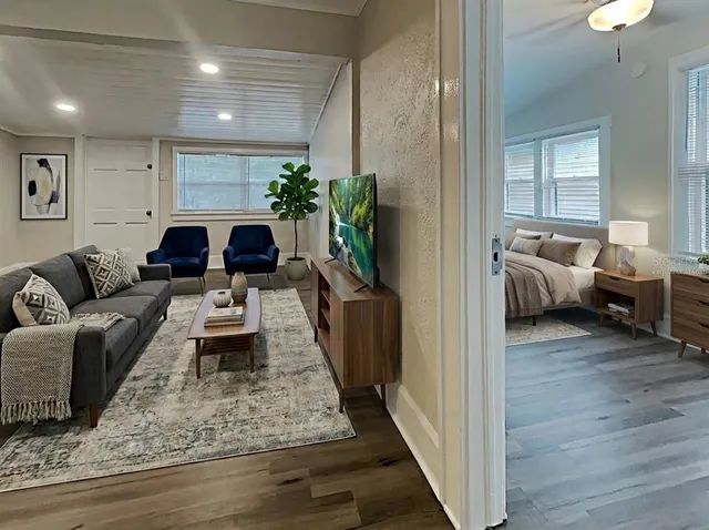 a living room with furniture and a couch