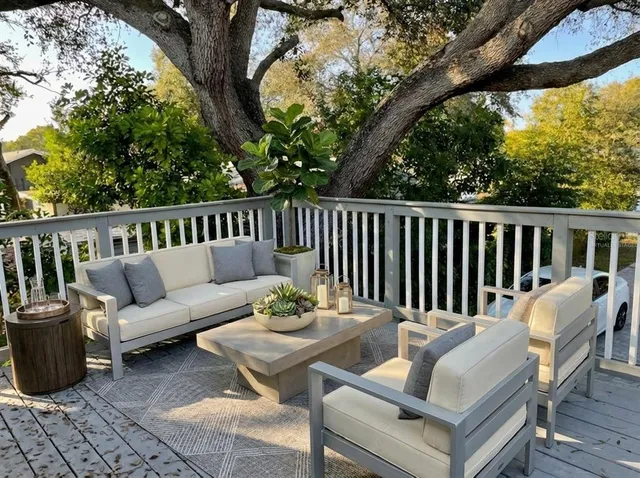a view of a patio with a couch