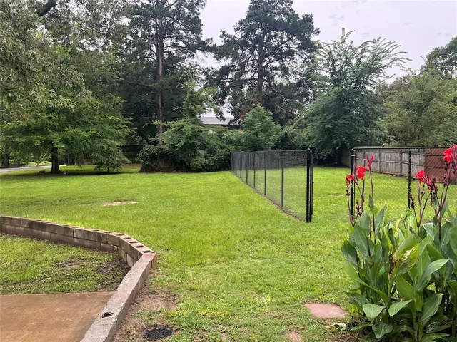 a view of a garden with a slide