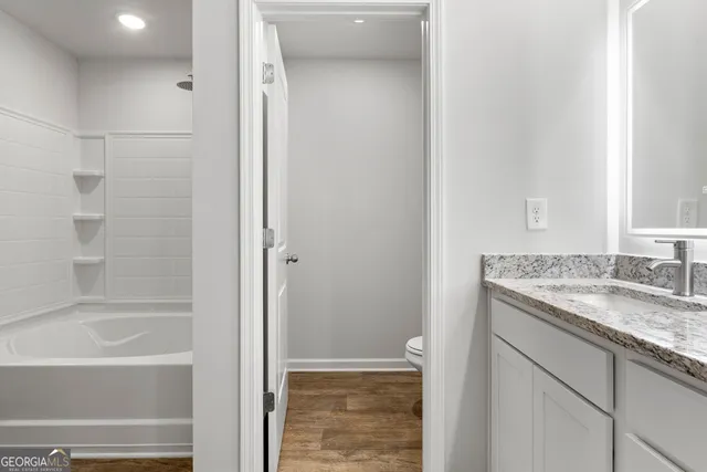 a bathroom with a bathtub