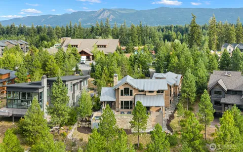an aerial view of a house with a garden