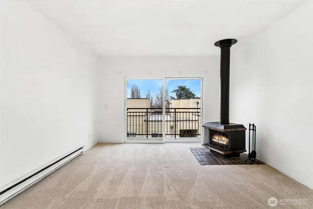 a view of a room with a window