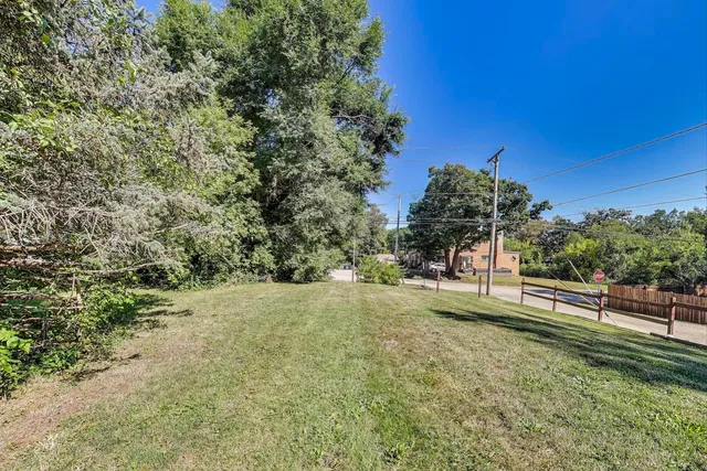 a view of a yard with a tree