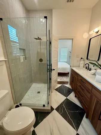 a bathroom with a shower
