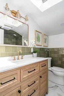 a bathroom with a sink a toilet and mirror