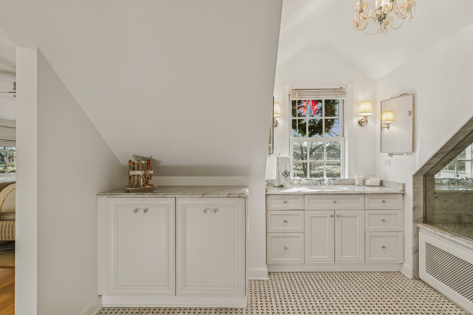 240 Elm Road Barrington, IL 60010 - Photo 33 of 56 a room with granite countertop a sink a mirror and cabinets