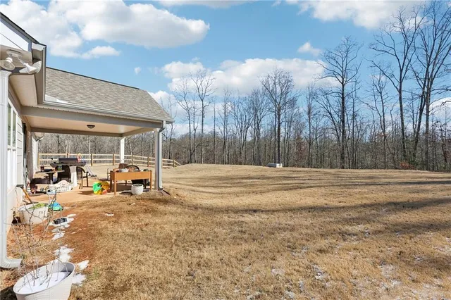 a view of backyard with large trees