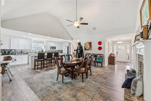 a view of a dining area with furniture