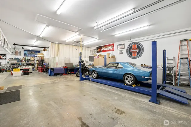 a view of a garage with furniture