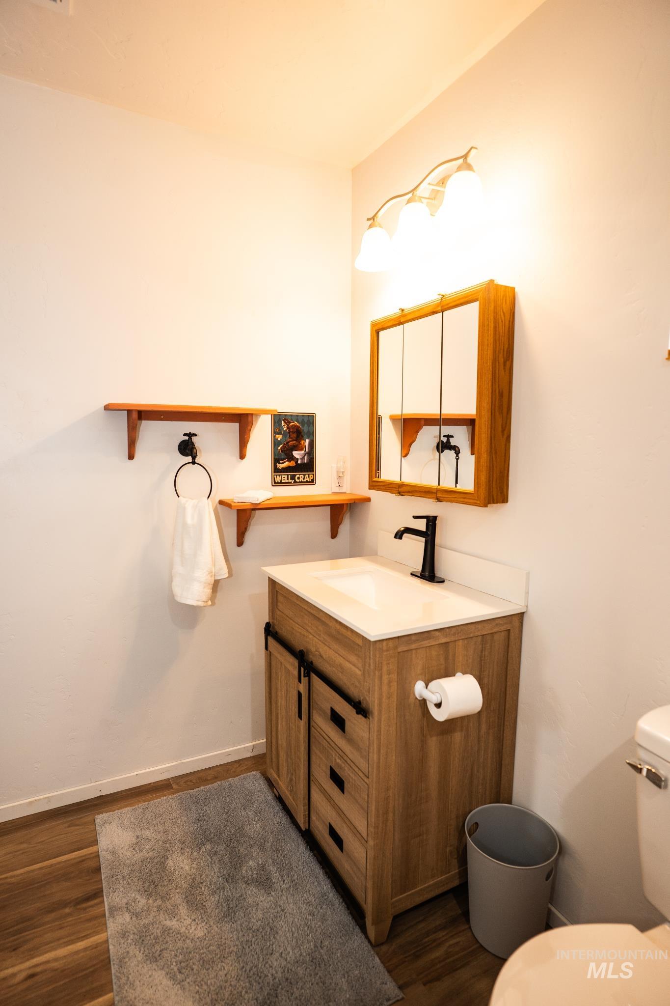 22 West Prospectors Drive Cascade, ID 83611 - Photo 14 of 25 Bathroom with vanity and dark wood-style floors
