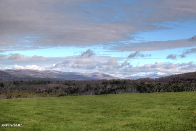 a view of a field with an trees