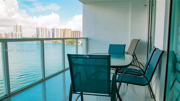 a view of a balcony with chair