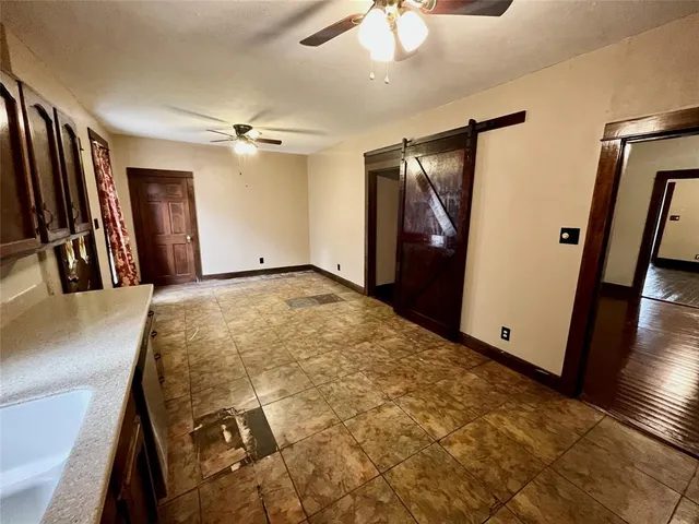 a view of a hallway with painted walls
