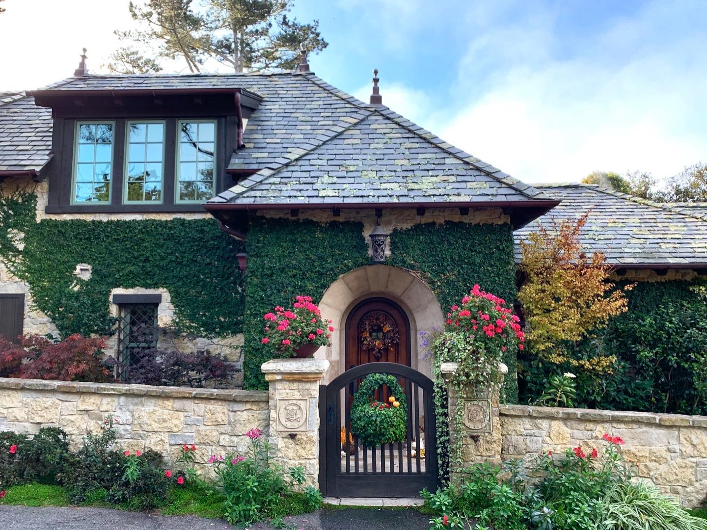 a front view of a house with garden