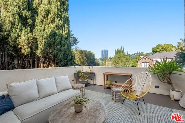 a view of a terrace with furniture and a potted plant