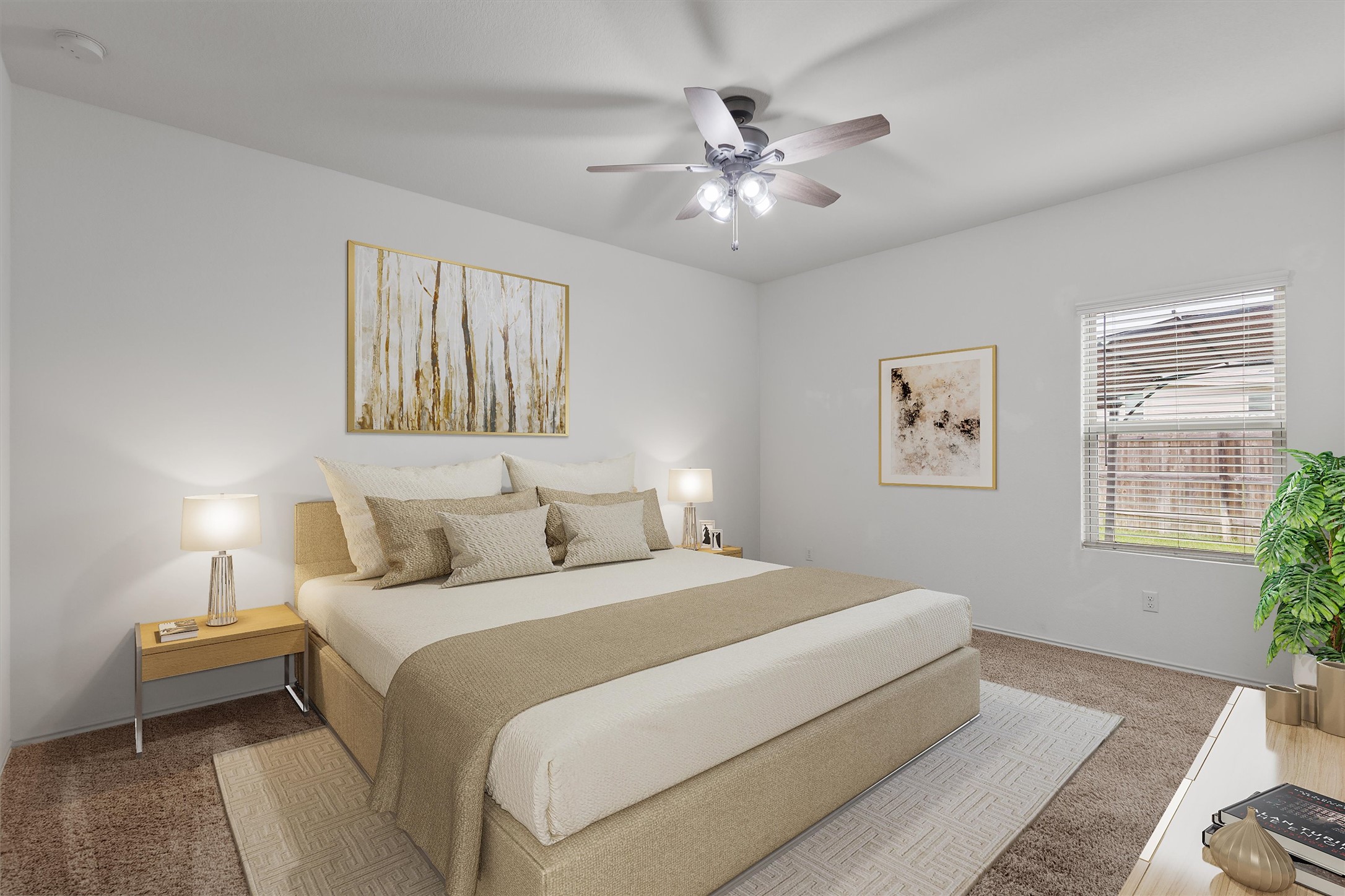 791 Circle Way Jarrell, TX 76537 - Photo 14 of 40 A quiet retreat with a plush bed, ceiling fan, and abundant natural illumination through a well-placed window.