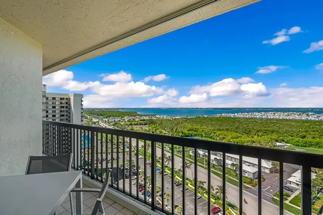 a view of a city from a balcony