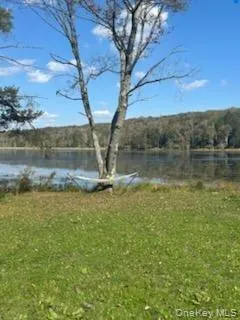 a view of a water fountain in the middle of a lake
