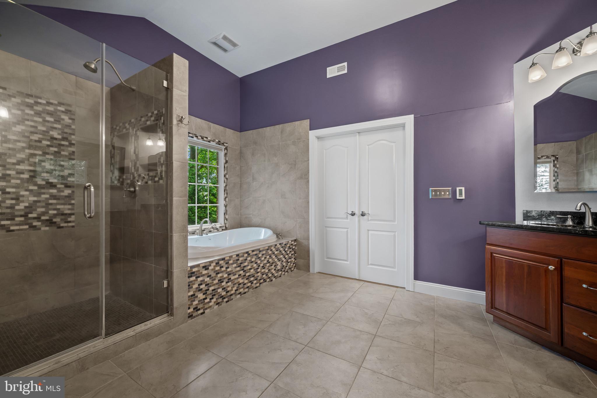 12221 Jerusalem Road Kingsville, MD 21087 - Photo 28 of 66 a spacious bathroom with a granite countertop shower a sink and a mirror