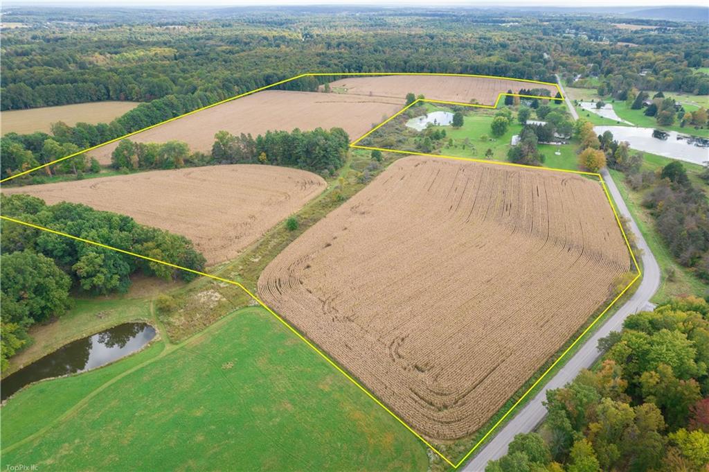 an aerial view of a house with a yard and lake view