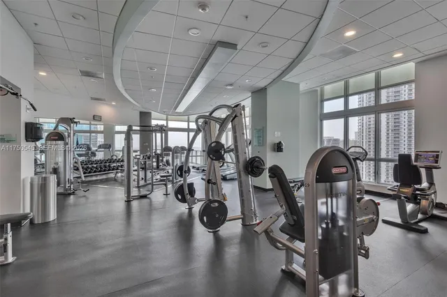a view of a room with gym equipment