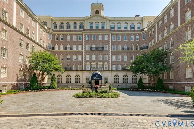 a front view of a building with street