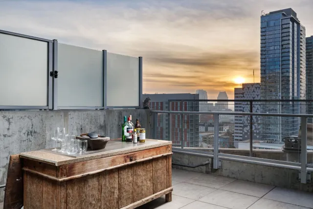 a room with view of kitchen and living room
