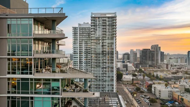 a view of a city with tall buildings