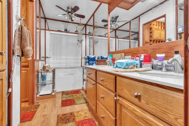 a view of dirt yard with a large tree