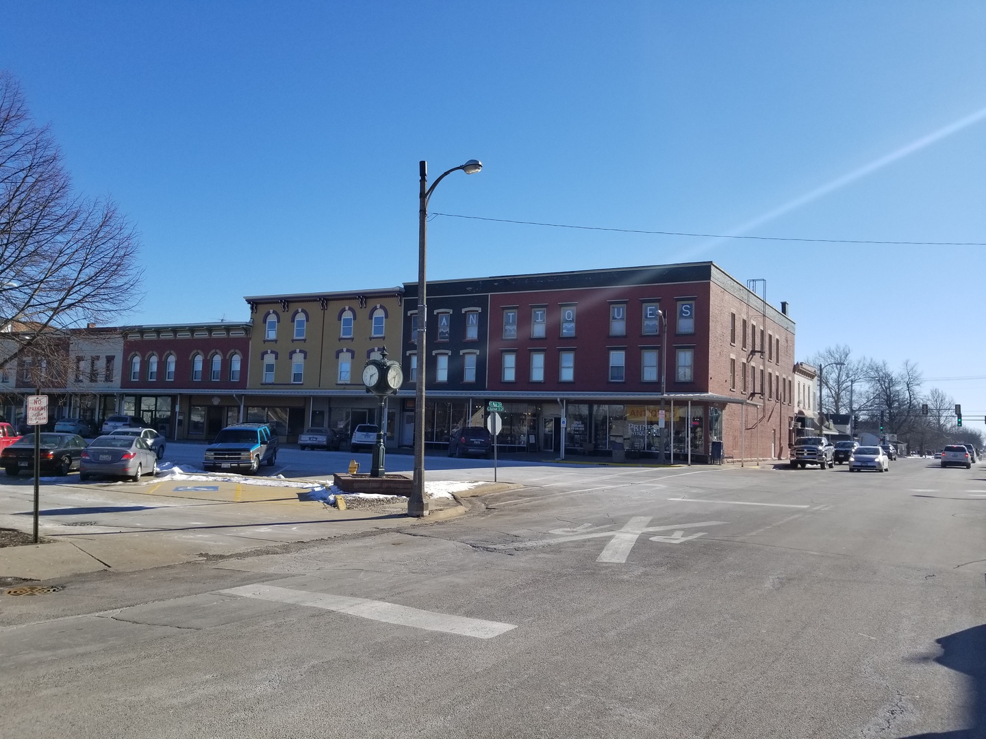 a view of a street with a building