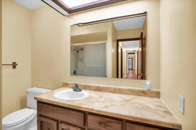 a view of wooden deck and mountain view