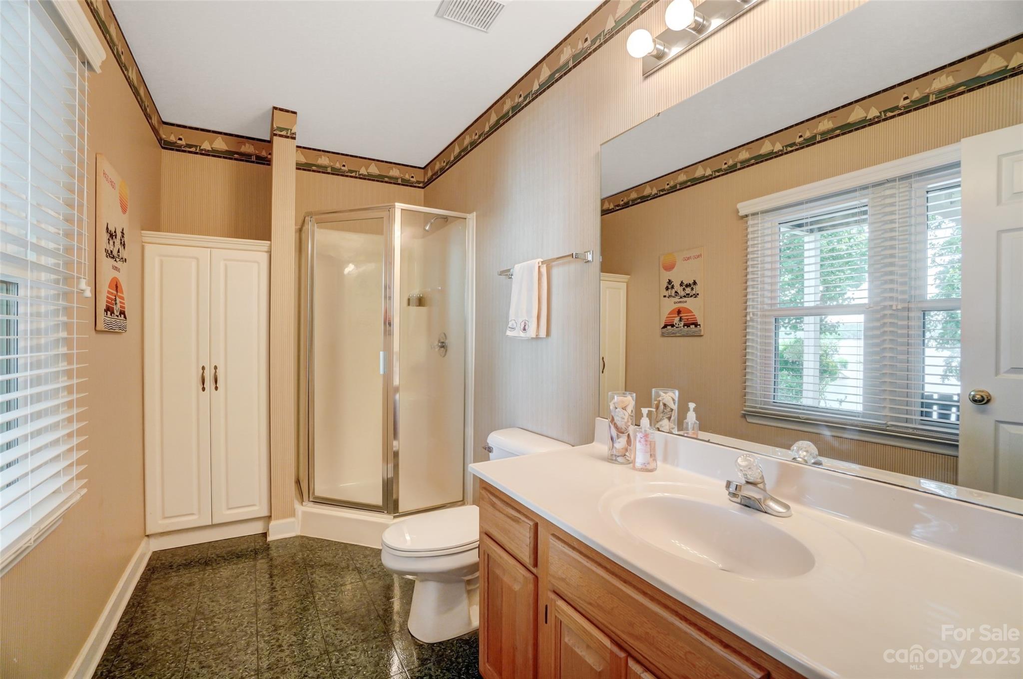 29025 Beaver Run Tega Cay, SC 29708 - Photo 33 of 42 a bathroom with a sink toilet a mirror and shower