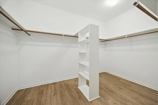 a view of an empty walk in closet