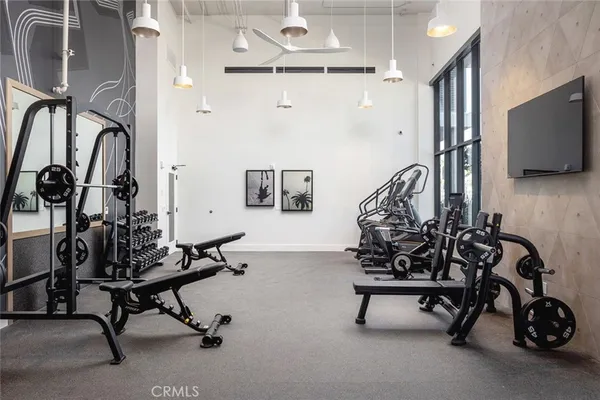 a view of a room with gym equipment
