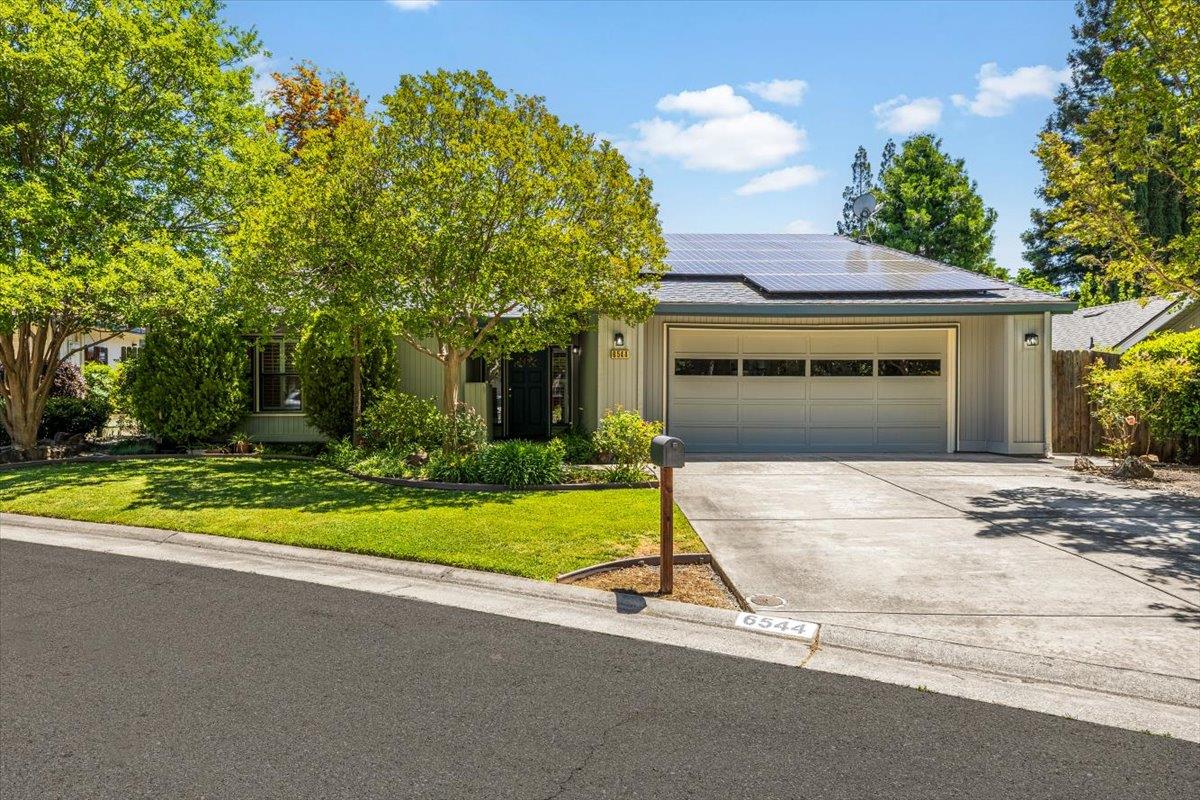 a front view of house with yard and green space