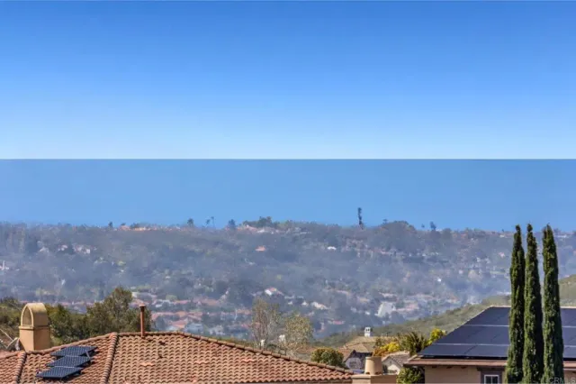 an aerial view of residential house with green space