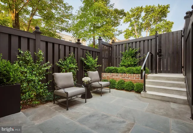 a view of a building with a bench