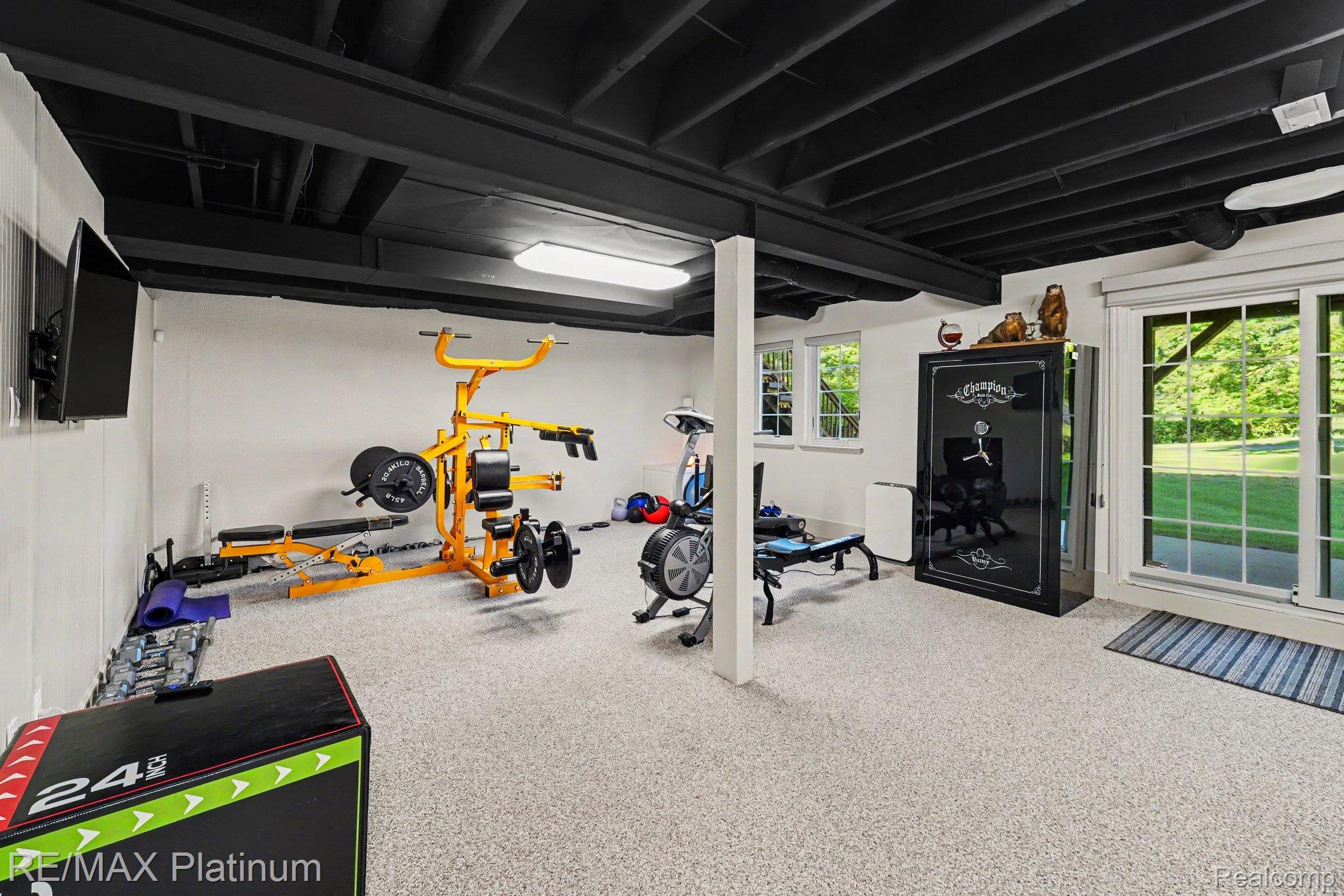 609 Telya Ridge Milford, MI 48381 - Photo 22 of 28 Finished basement space featuring light-colored flooring, white walls, and an exposed black ceiling