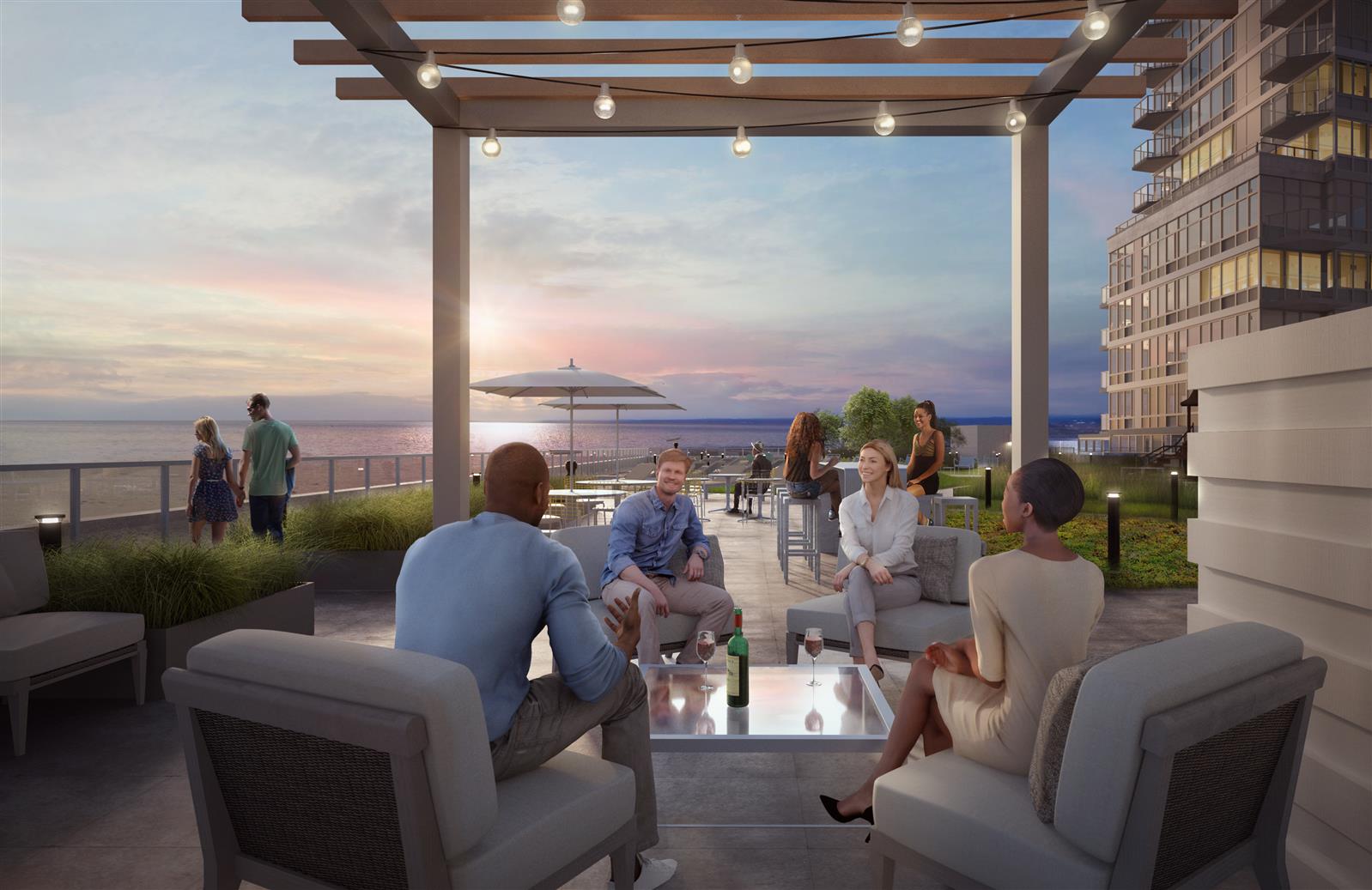 1 Ocean Drive, Unit E22D Brooklyn, NY 11224 - Photo 6 of 10 a view of a terrace with couches chairs