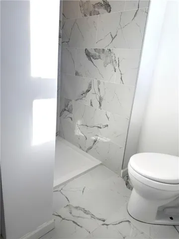 a bathroom with a toilet and a shower