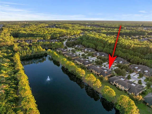 an aerial view of residential building and trees