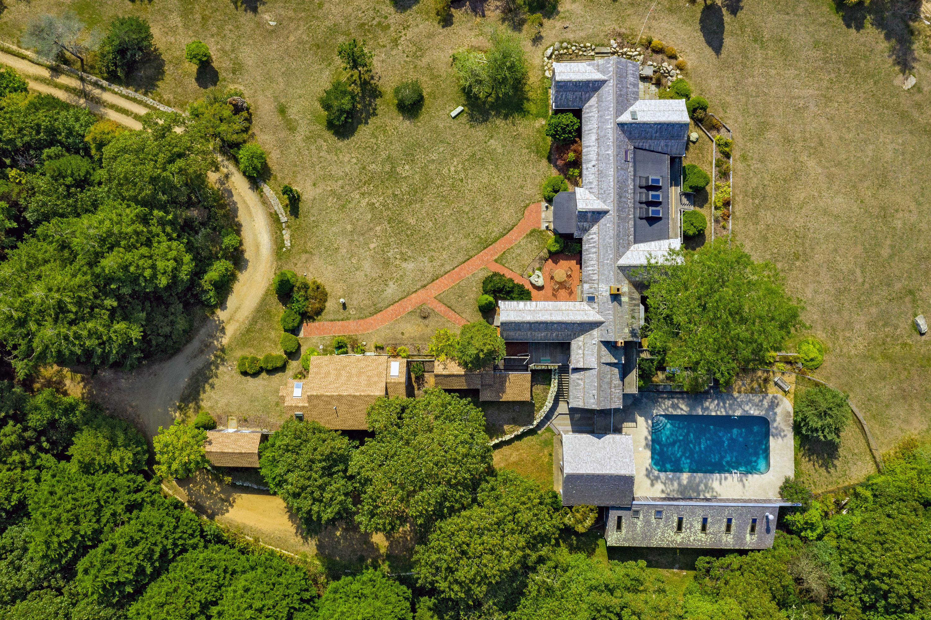 17 High Mark Road Chilmark, MA 02535 - Photo 52 of 52 an aerial view of a house with a garden