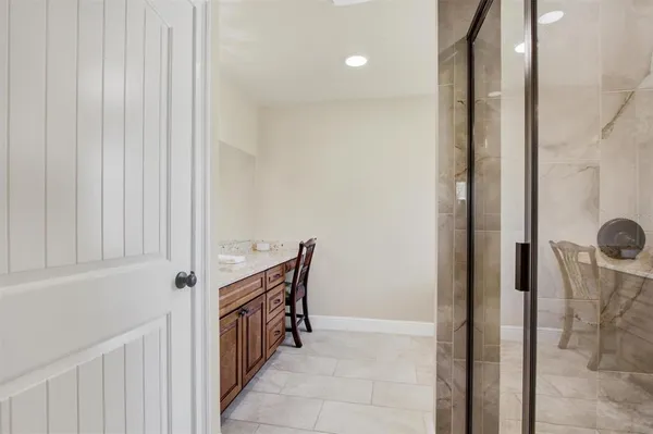 a hallway with cabinets