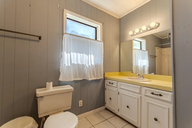 a bathroom with a toilet a sink and mirror