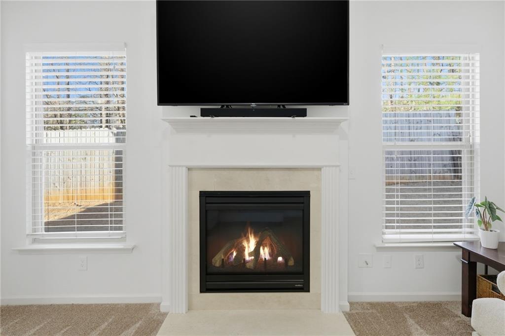 246 Manous Way Canton, GA 30115 - Photo 9 of 38 a living room with a fireplace a flat screen tv and a window