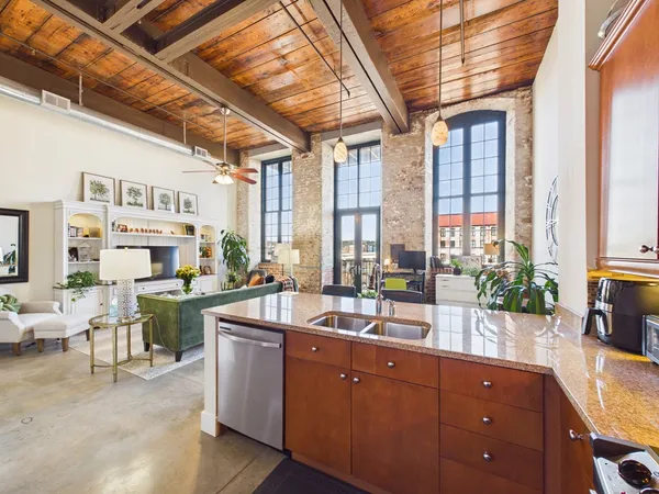 a kitchen with lots of counter top space