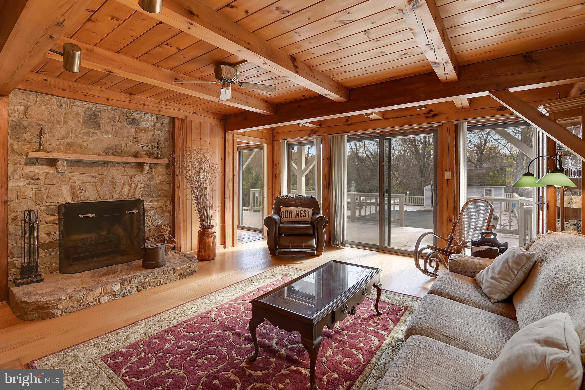 38243 Lime Kiln Road Middleburg, VA 20117 - Photo 13 of 94 Living room with stone fireplace, overlooks pool