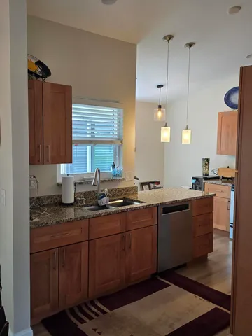 a kitchen with lots of counter top space