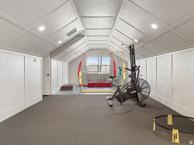 641 West 500 South Midway, UT 84049 - Photo 32 of 52 Attic space featuring sloped ceilings, recessed lighting, and integrated wall paneling